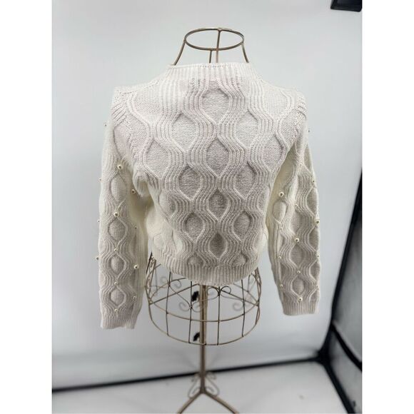Maria Pavan Women’s White Faux Pearl Embellished Sweater Long Sleeve Size Small - Picture 9 of 14